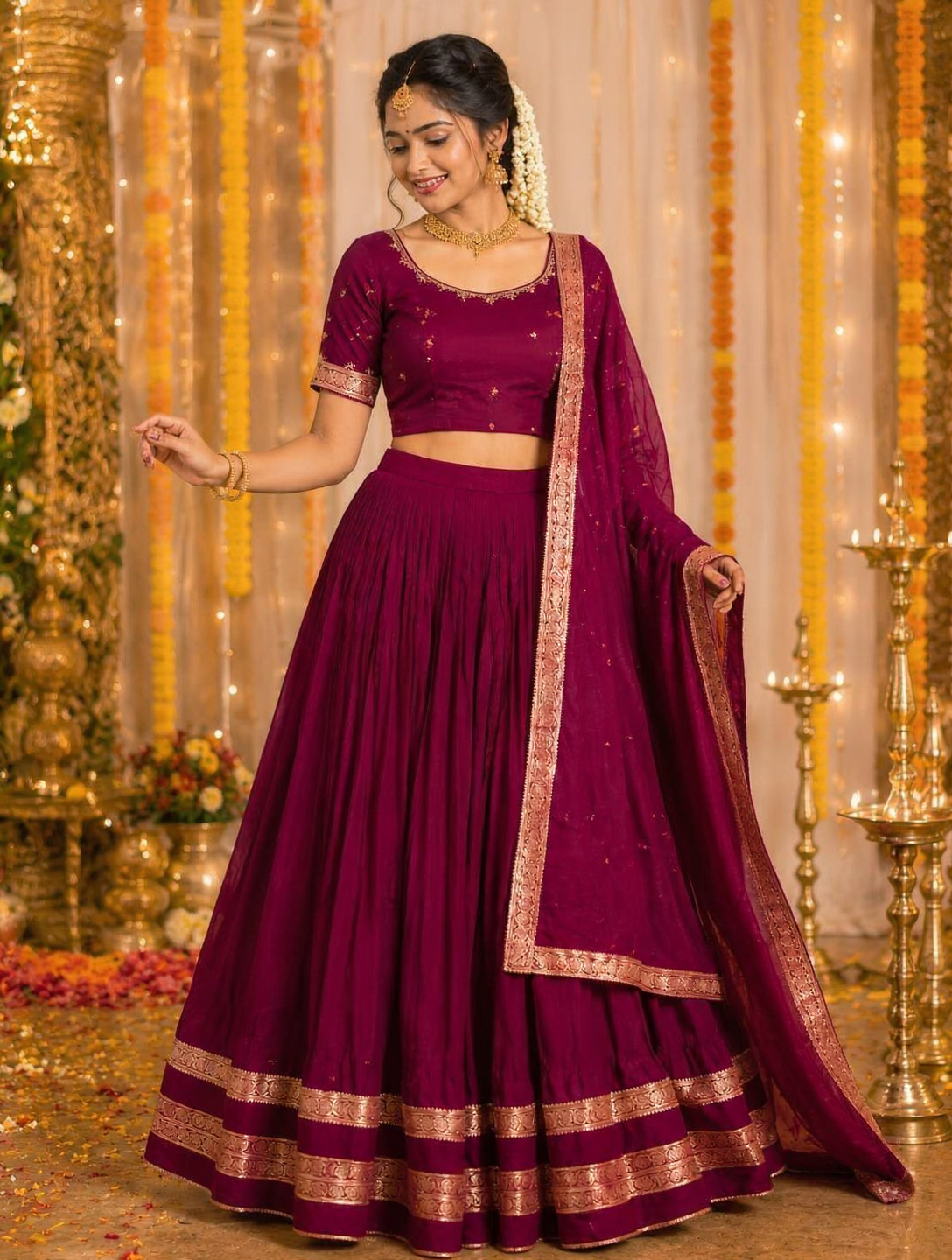 Soft Silk Lehenga - Rani Pink